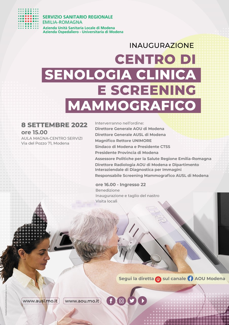  Giovedi inaugurazione Centro di Senologia clinica e Screening mammografico